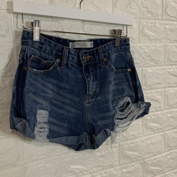 EXCELLENT CONDITION HIGH RISE DENIM SHORTS | MEDIUM BLUE WASH | CHEEKY MODERN ES - Picture 2 of 5